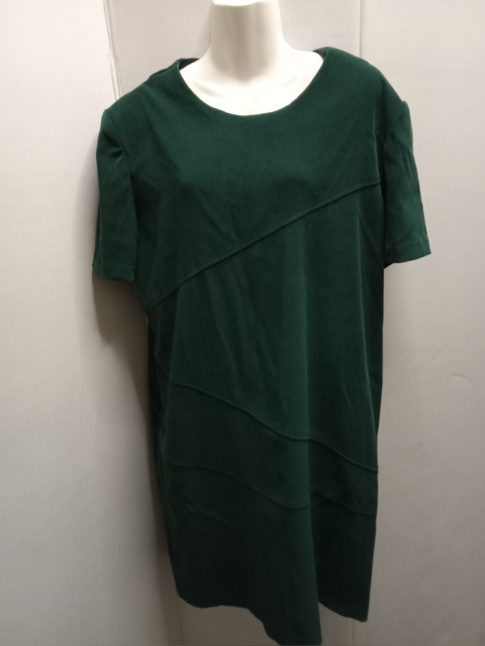 Miss dorby Women’s Dark Green Shift Dress Short Sleeve Diagonal Seam C1